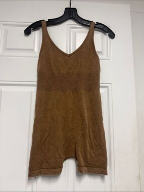 Brown Knit Tank Romper VITALITY - One Size - Ribbed Athletic Workout Outfit